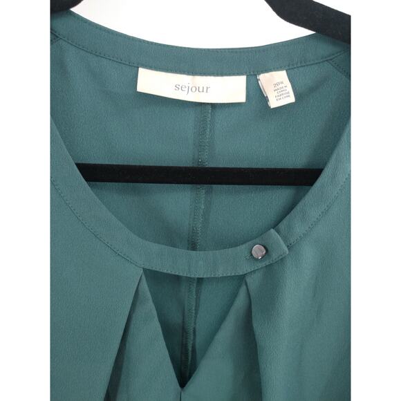 Sejour Blouse Top Plus 20W Keyhole Pleated‎ Button Neck Long Sleeve Casual Green - Picture 3 of 8
